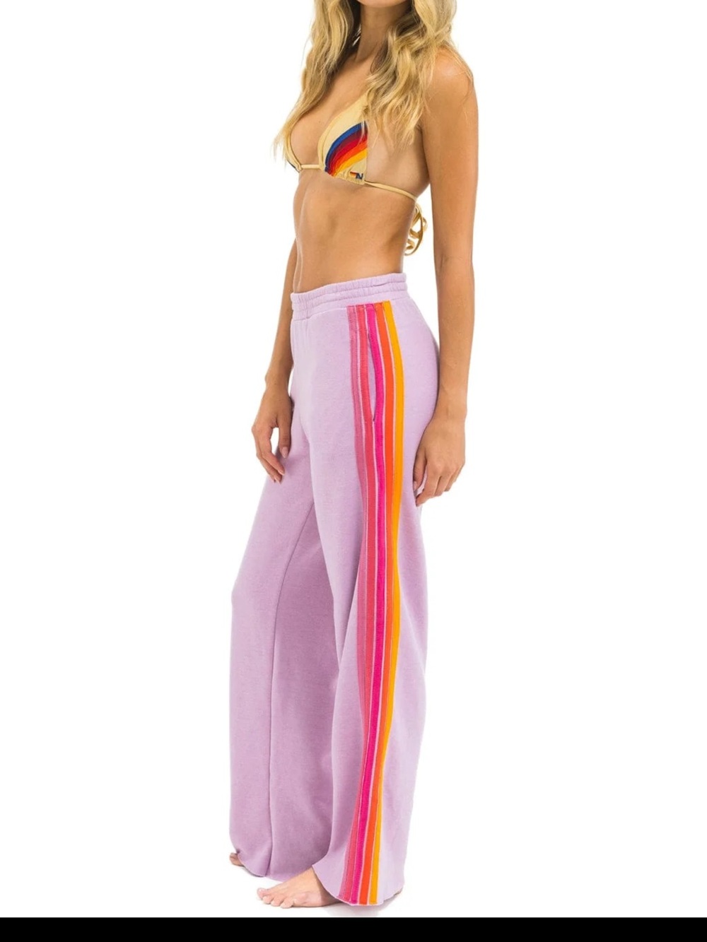 AVIATOR NATION - 5 STRIPE WIDE LEG POCKET SWEATPANTS - MAUVE // MAGENTA // ORANG